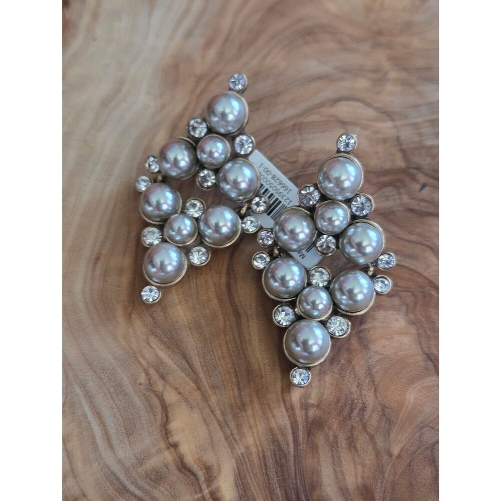 Banana Republic Faux Pearl Crystal Rhinestone Cluster Statement Earrings Clip On